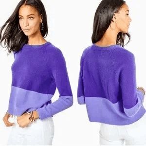 Lilly Pulitzer kinnik cashmere sweater purple colorblock Sz L